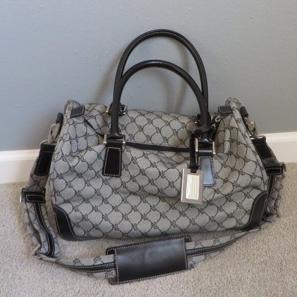 Ralph Lauren Handbags - Vintage Ralph Lauren Signature Gray & Black Leather Trim Duffle Carry On Bag